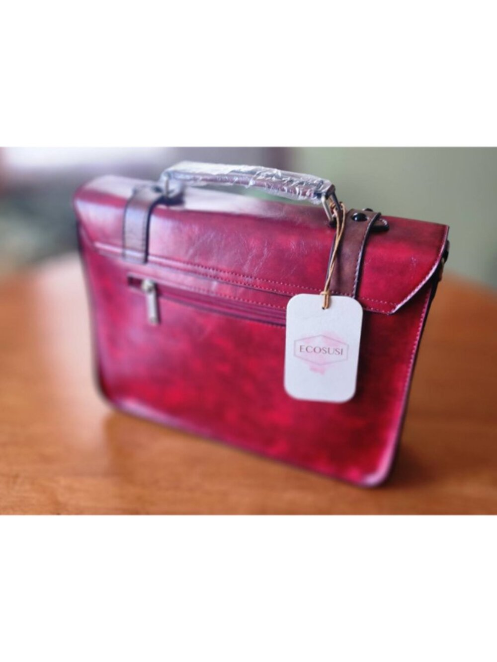 NWT Gorgeous Ecosusi Vegan Leather Briefcase with Handle and Shoulder Strap - Picture 2 of 7